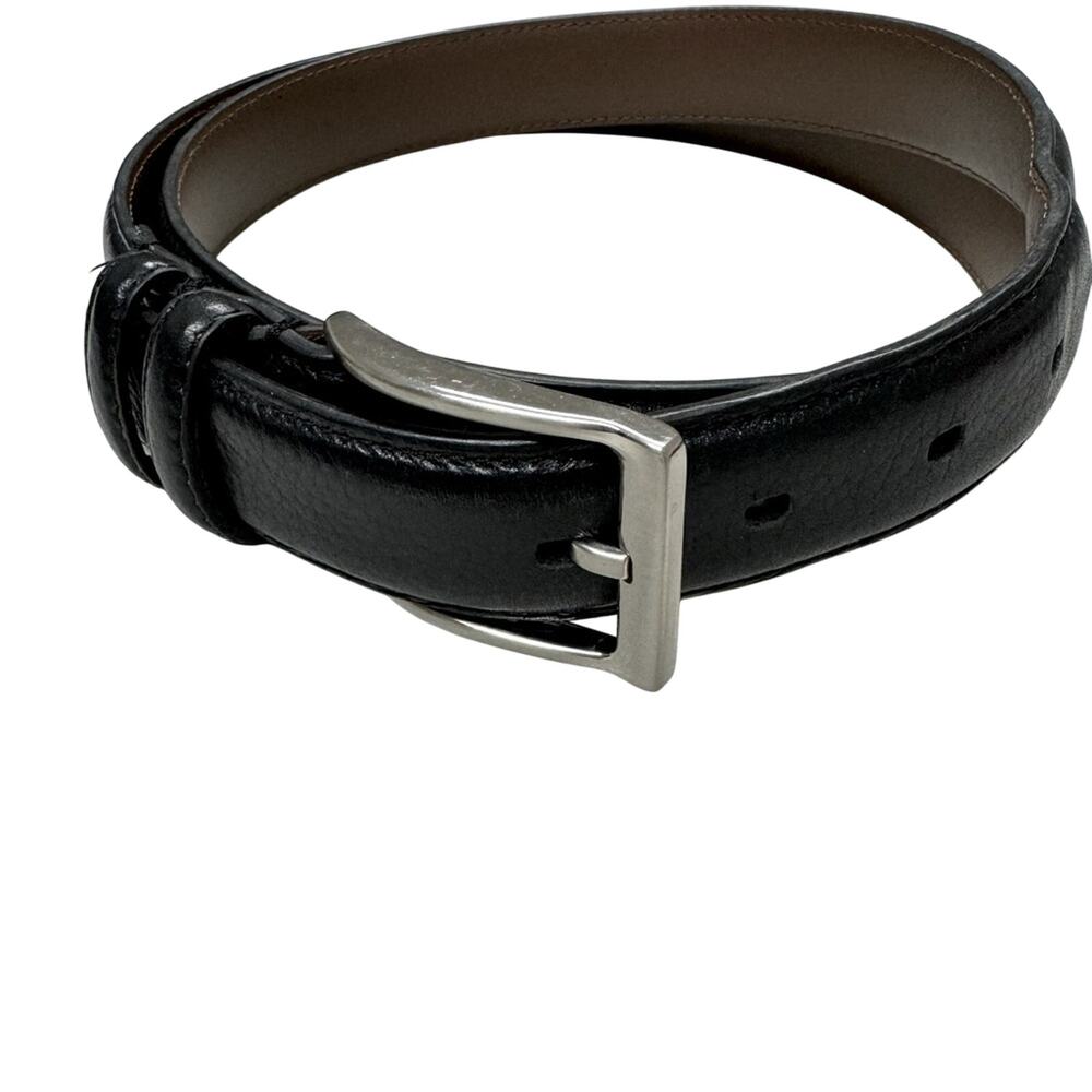 Black Leather Mens Belt Silver Hardware Size 44